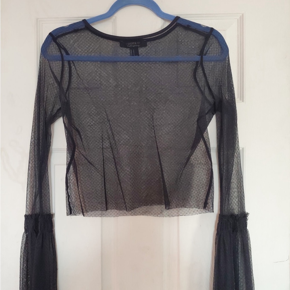 Forever 21 Black Sheer Mesh Blouse